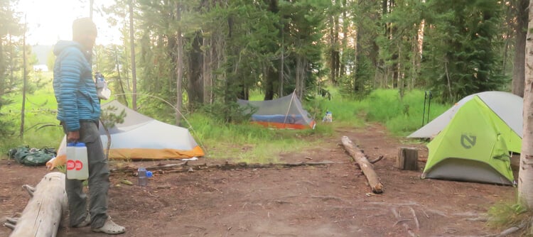 Tunnel Tent or Side entry tent in use in Yellowstone NP on the CDT