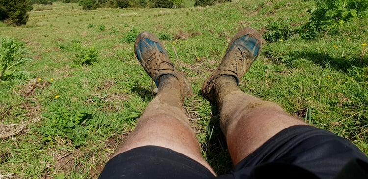 Trail running shoes in the mud