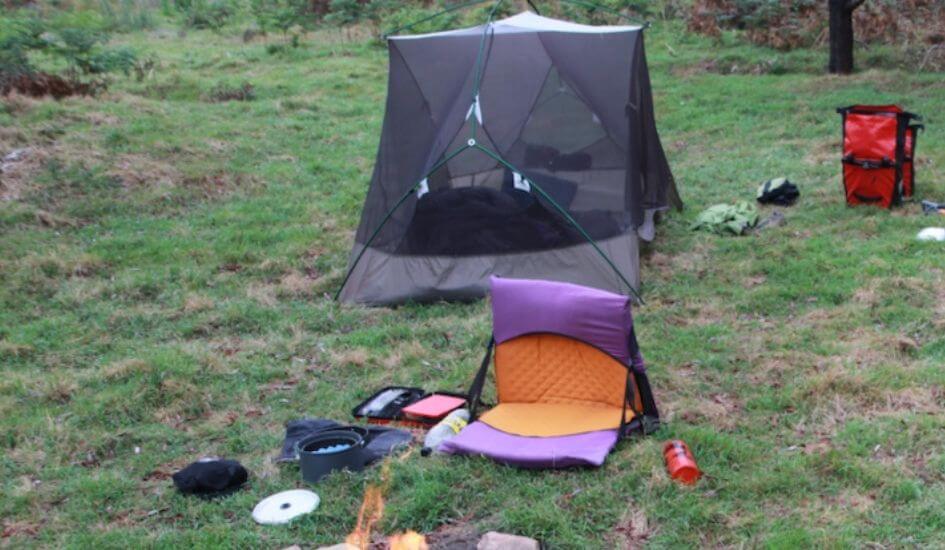 Ultralight backpacking chair being tested by the author when bike touring