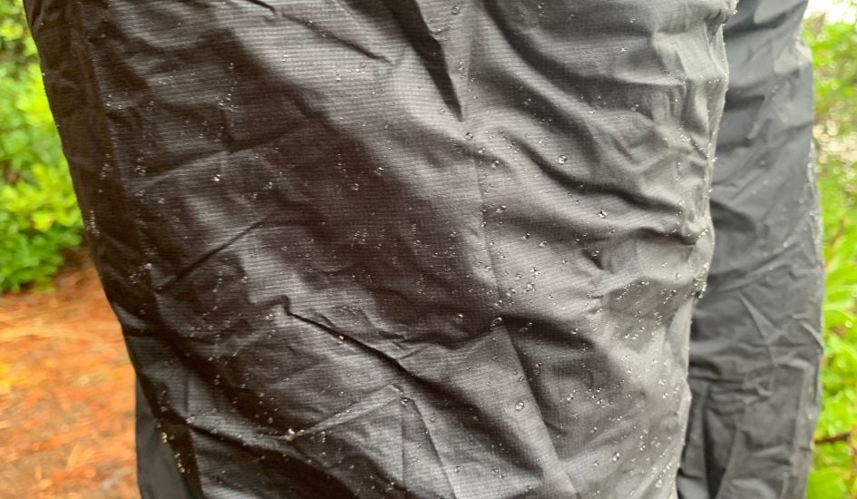 Beading water on backpacking rain pants