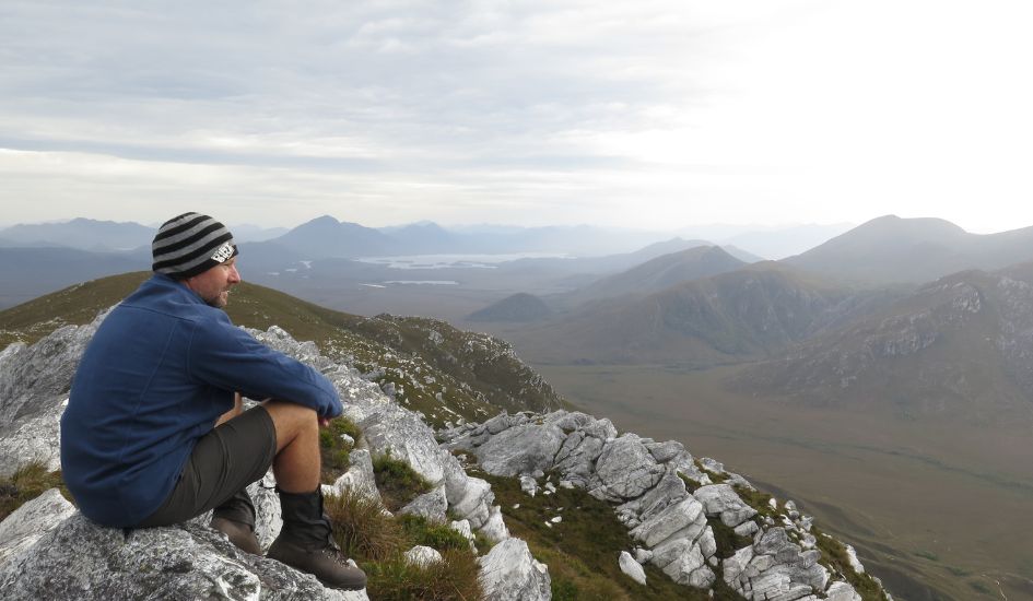 Testing Gaiters on top of a mountain while multiway hiking and backpacking